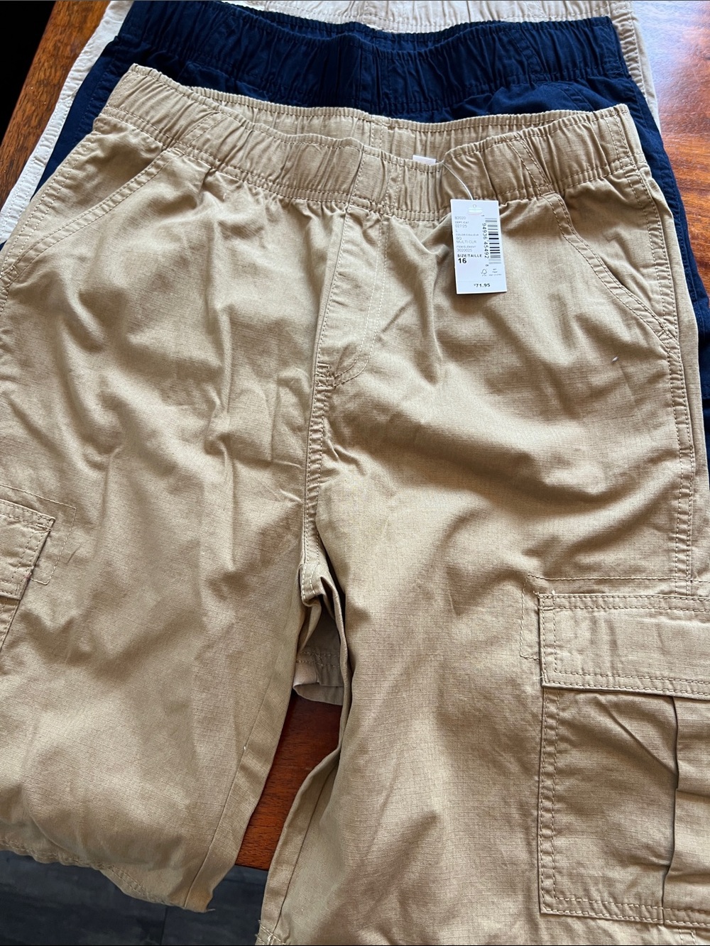 Boy’s Elastic Waist Cargo Shorts in Tan, Blue and Khaki